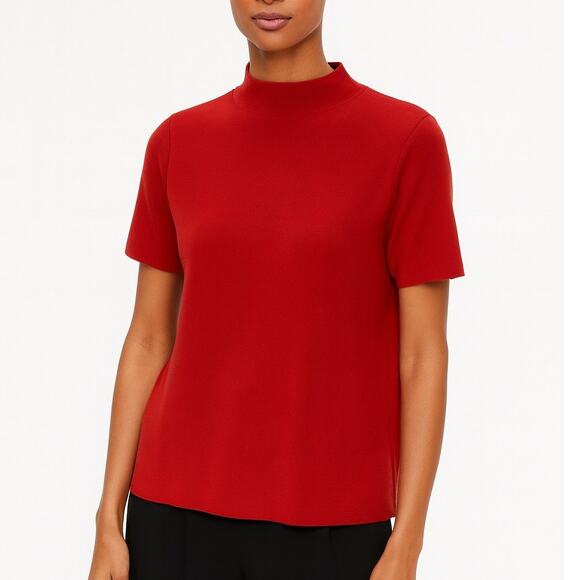 Eileen Fisher Mock Neck Ribbed Short Sleeve Top - Picture 1 of 8